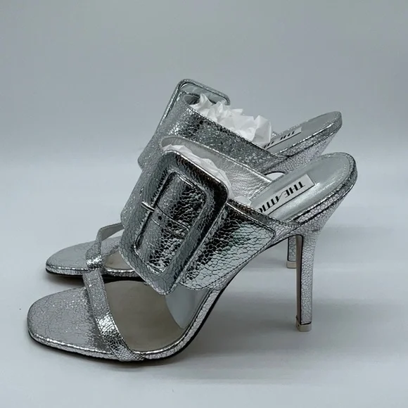 ATTICO Ester Crackled Metallic-leather Mules In Silver - Picture 4 of 16